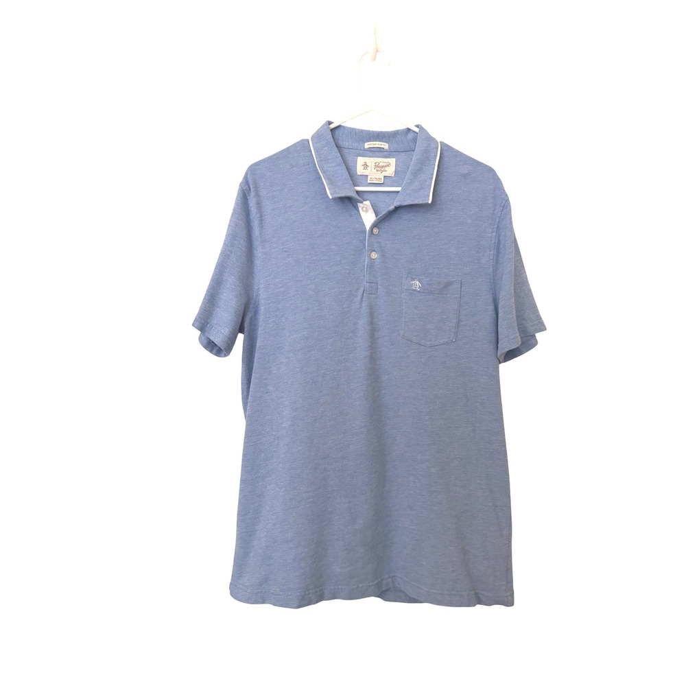 Original Penguin Heritage Slim Fit Polo Shirt Light Blue Heather Mens XL SLIM